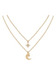 Caramel Jewellery London Gold Tone Moon & Star Double Layer Necklace - Image 5 of 7