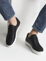 Reiss Black Finley Leather Trainers - Image 1 of 7