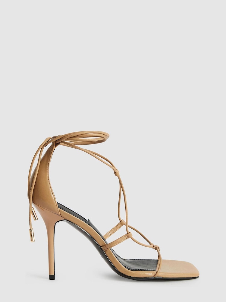 Reiss Biscuit Kali High Leather Strappy Wrap Sandals - Image 1 of 6