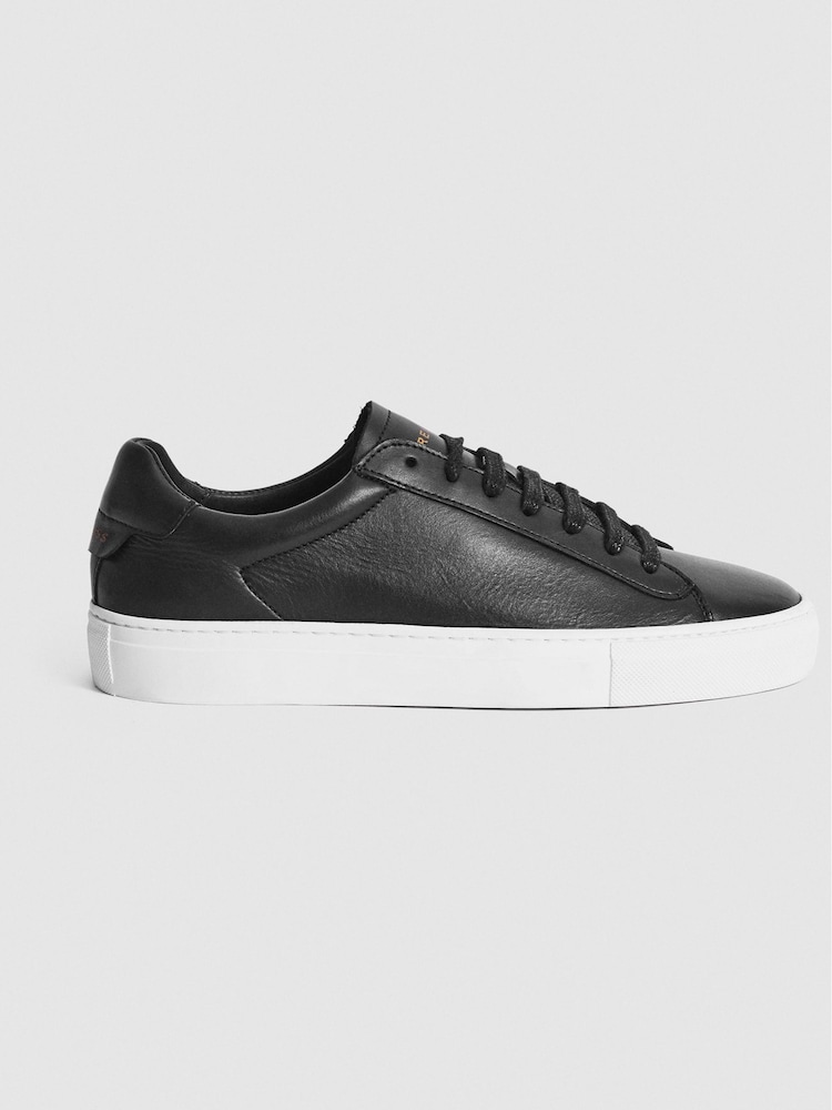 Reiss Black Finley Leather Contrast Sole Trainers - Image 2 of 6