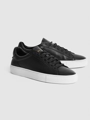 Reiss Black Finley Leather Contrast Sole Trainers - Image 3 of 6