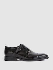 Reiss Black Rivington High Shine Leather Monk Strap Shoes - Image 1 of 7