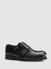 Reiss Black Rivington High Shine Leather Monk Strap Shoes - Image 3 of 7
