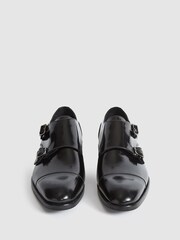 Reiss Black Rivington High Shine Leather Monk Strap Shoes - Image 4 of 7