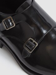 Reiss Black Rivington High Shine Leather Monk Strap Shoes - Image 6 of 7