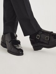Reiss Black Rivington High Shine Leather Monk Strap Shoes - Image 7 of 7
