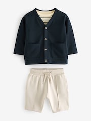 Marineblau/Steingrau Braun - 3-teiliges-Set mit Jersey-Strickjacke und Jogginghose (3 Monate bis 7 Jahre) - Bild 6 von 12