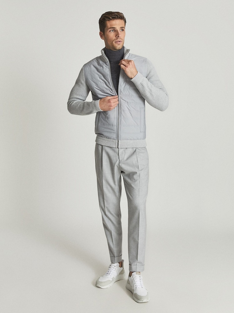 Reiss Grey Trainer Grey Hybrid Zip Up Quilted Jumper - Image 1 of 4