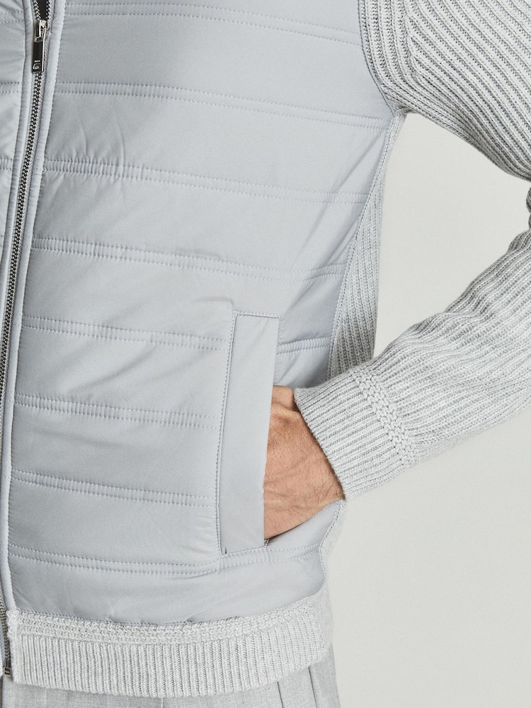 Reiss Grey Trainer Grey Hybrid Zip Up Quilted Jumper - Image 3 of 4