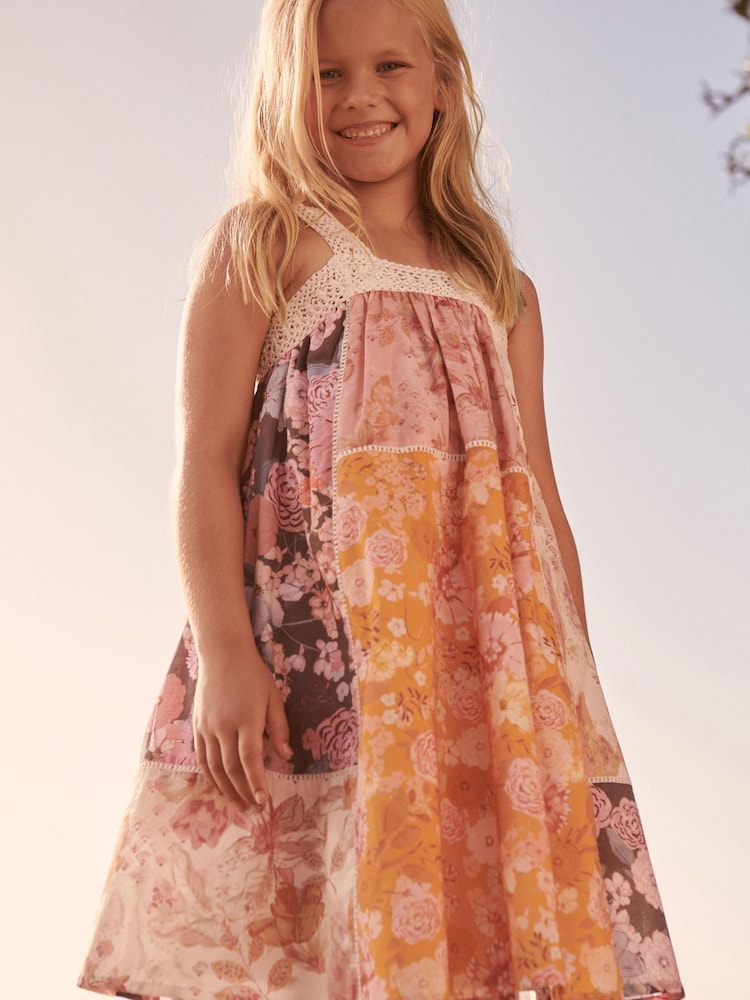 Pink/Yellow Patchwork Floral Dress (3-16yrs) - Image 1 of 6