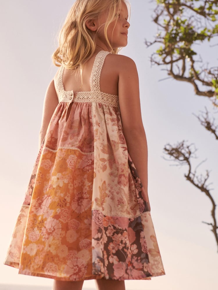 Pink/Yellow Patchwork Floral Dress (3-16yrs) - Image 2 of 6
