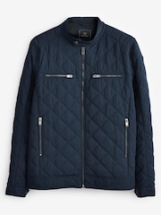 Navy Blue Shower Resistant Diamond Quilt Racer Neck Jacket - Image 1 of 10