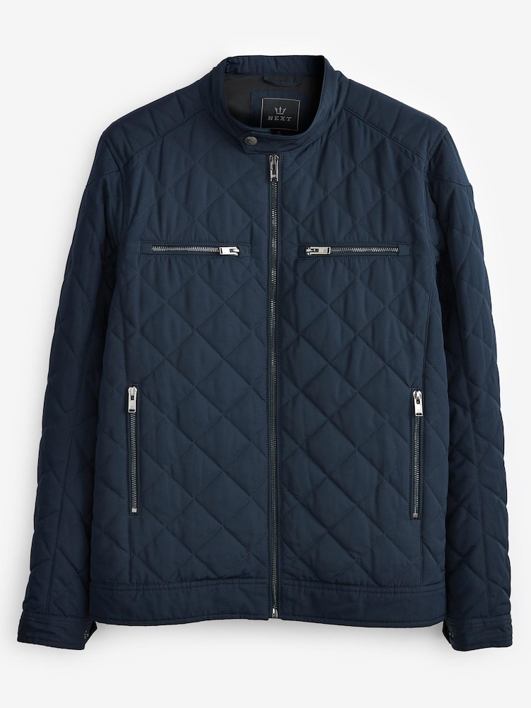 Marineblau/blau - Spritzwasserabweisende Racer-Jacke mit Rautensteppung - Bild 1 von 10 Marineblau/blau - Spritzwasserabweisende Racer-Jacke mit Rautensteppung - Bild 1 von 10