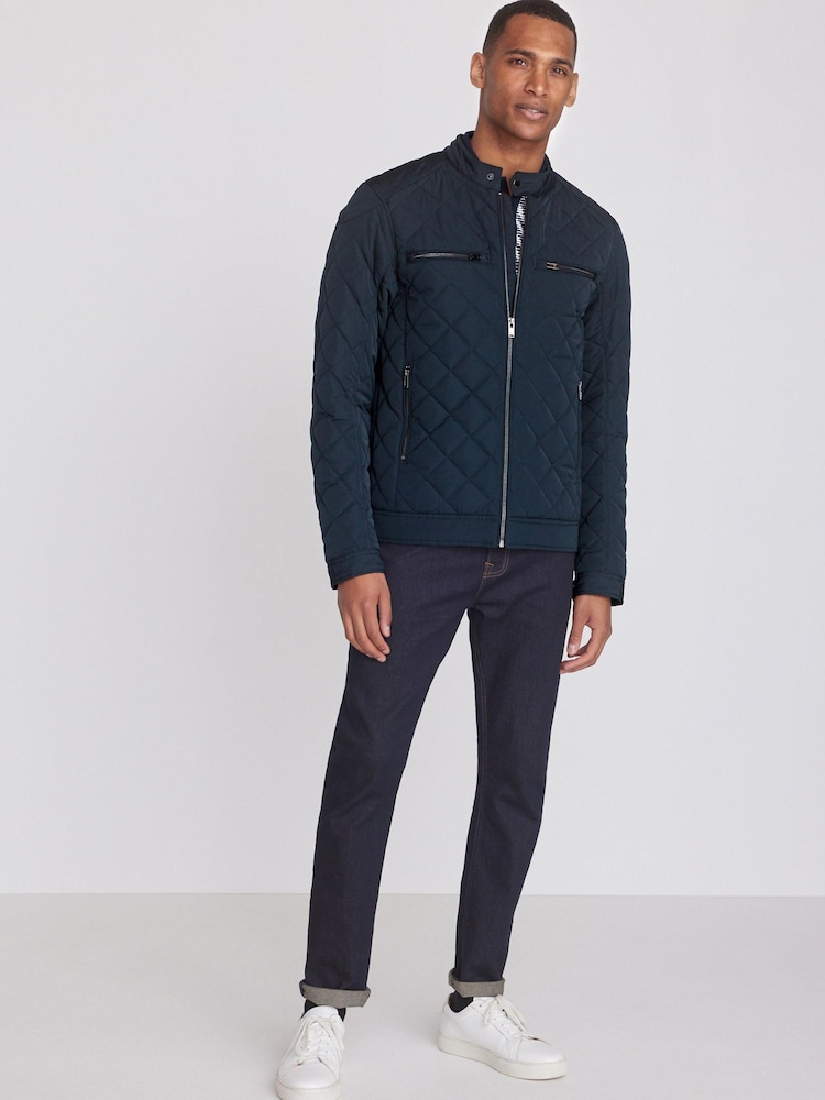 Marineblau/blau - Spritzwasserabweisende Racer-Jacke mit Rautensteppung - Bild 2 von 10 Marineblau/blau - Spritzwasserabweisende Racer-Jacke mit Rautensteppung - Bild 2 von 10