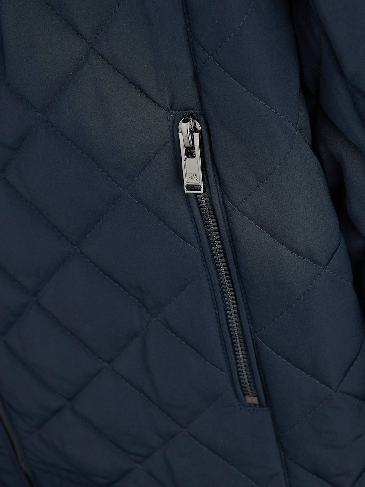 Navy Blue Shower Resistant Diamond Quilt Racer Neck Jacket - Image 9 of 10