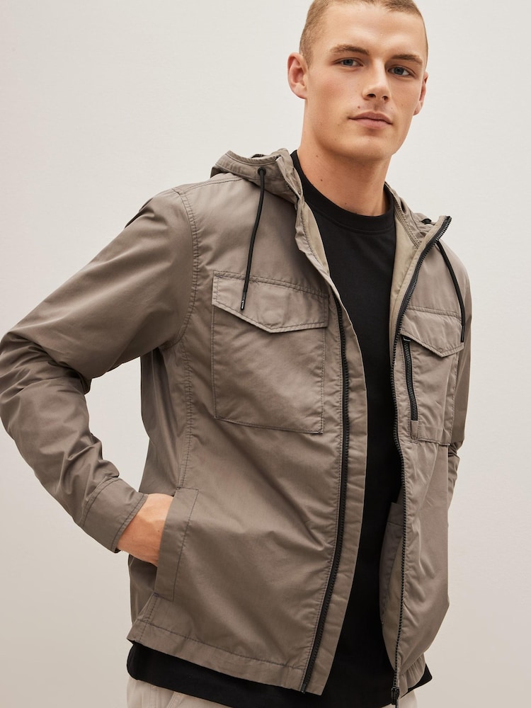 Stone Natural Shower Resistant Hooded Utility Jacket - Image 1 of 10