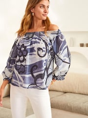 Blue Floral Half Sleeve Textured Top - Image 1 of 5