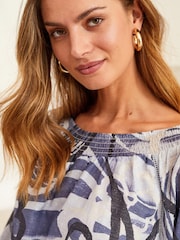 Blue Floral Half Sleeve Textured Top - Image 4 of 5