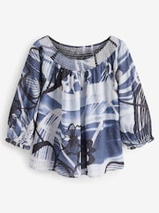 Blue Floral Half Sleeve Textured Top - Image 5 of 5