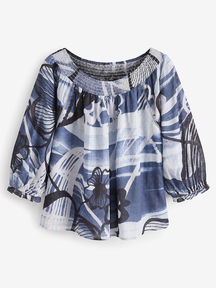 Blue Floral Half Sleeve Textured Top - Image 5 of 5