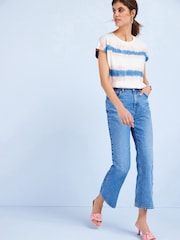 Mid Blue Cropped Kick Flare Jeans - Image 1 of 6