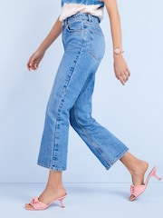 Mid Blue Cropped Kick Flare Jeans - Image 2 of 6