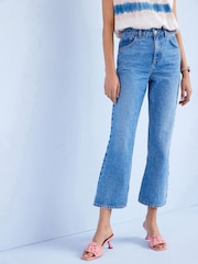 Mid Blue Cropped Kick Flare Jeans - Image 3 of 6