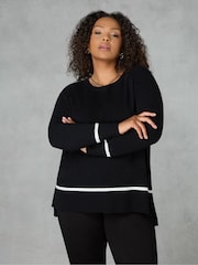 Live Unlimited Black Stripe Hem Scoop Neck Jumper - Image 1 of 4