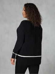 Live Unlimited Black Stripe Hem Scoop Neck Jumper - Image 2 of 4