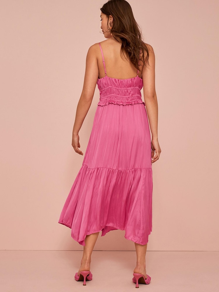 Pink - Midi-Trägerkleid aus Satin mit Knittereffekt - Bild 2 von 4