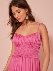 Pink - Midi-Trägerkleid aus Satin mit Knittereffekt - Bild 3 von 4
