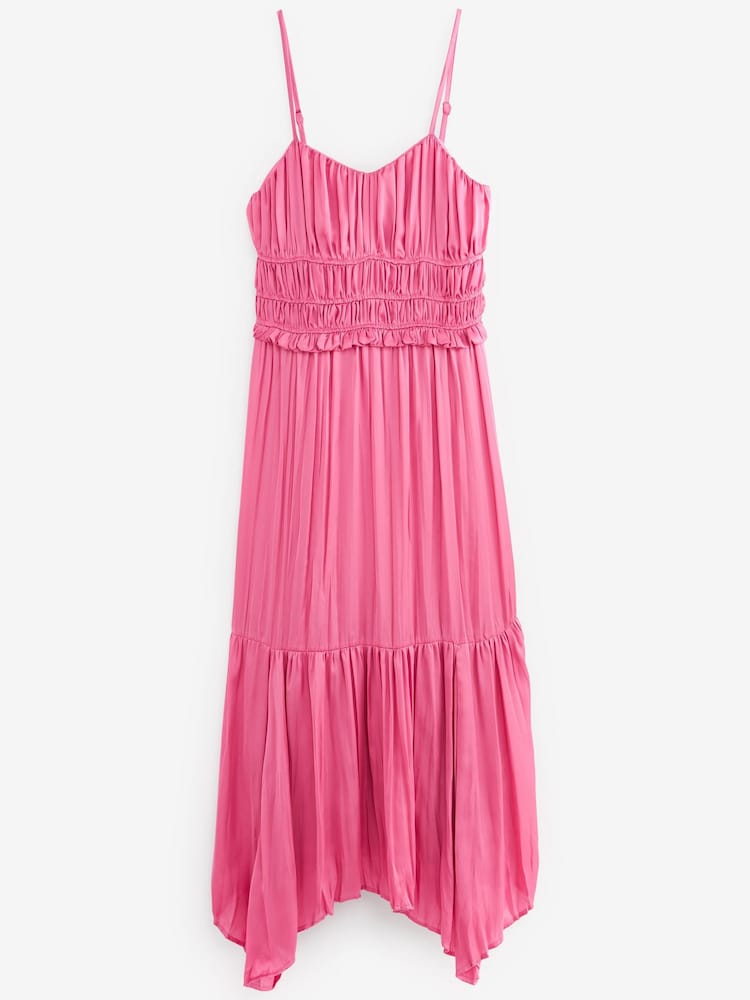 Pink - Midi-Trägerkleid aus Satin mit Knittereffekt - Bild 4 von 4