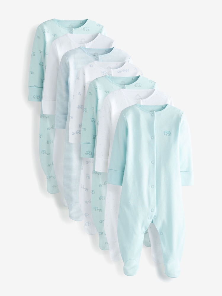 Pale Blue 7 Pack Elephant Baby Sleepsuits (0-2yrs) - Image 2 of 11