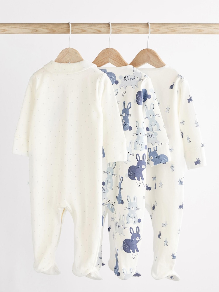Blue Bunny 3 Pack Embroidered Baby Sleepsuits (0-2yrs) - Image 2 of 12