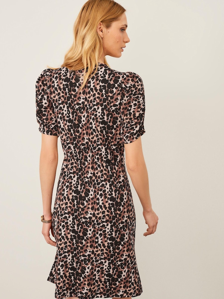 Leopard Print Short Sleeve V-Neck Wrap Mini Dress - Image 2 of 4
