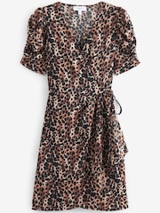 Leopard Print Short Sleeve V-Neck Wrap Mini Dress - Image 4 of 4