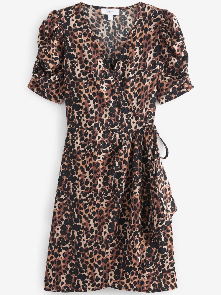 Leopard Print Short Sleeve V-Neck Wrap Mini Dress - Image 4 of 4