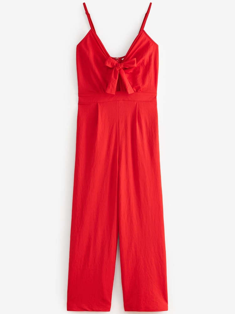 Red Tie Front Sleeveless Jumpsuit - Image 1 of 1