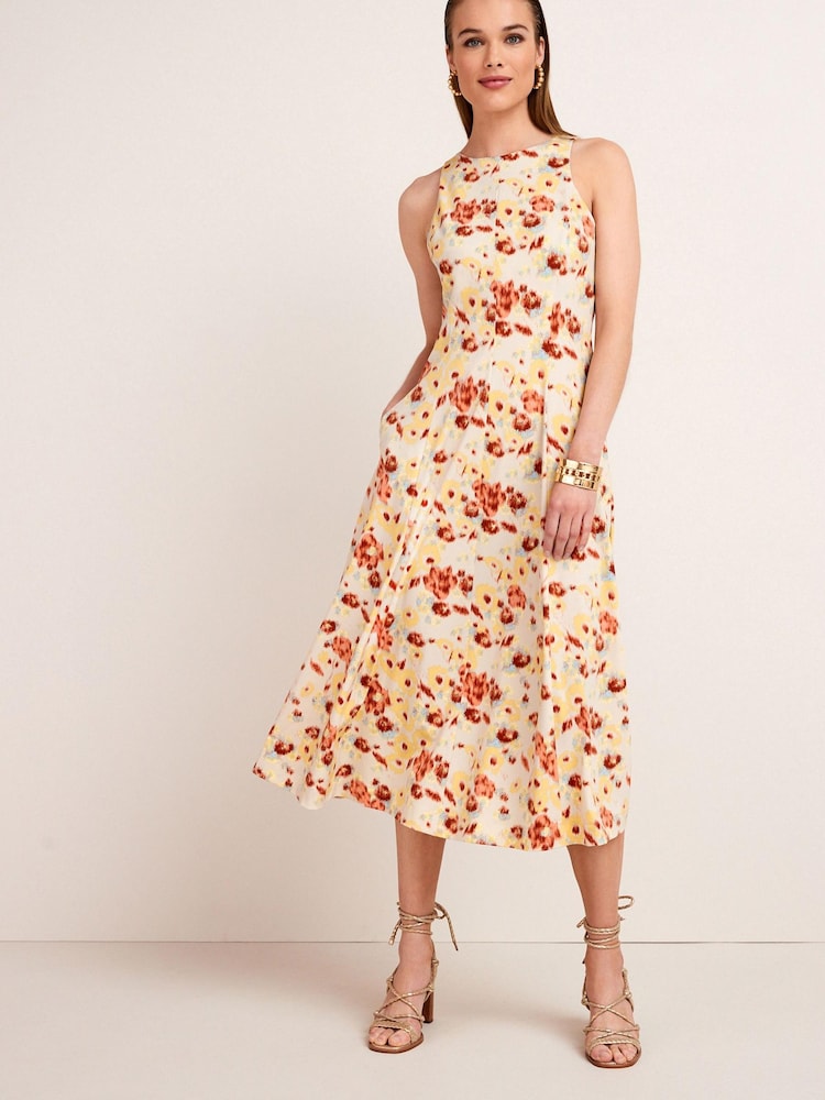 Ecru Floral Print Sleeveless Midi Dress - Image 2 of 5 Ecru Floral Print Sleeveless Midi Dress - Image 2 of 5