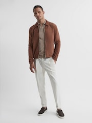 Reiss Wheat Melange Milburn Merino Wool Open Collar Polo Shirt - Image 3 of 6