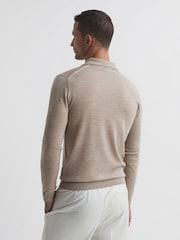 Reiss Wheat Melange Milburn Merino Wool Open Collar Polo Shirt - Image 5 of 6