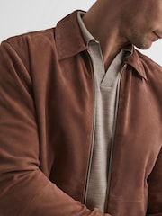 Reiss Wheat Melange Milburn Merino Wool Open Collar Polo Shirt - Image 6 of 6