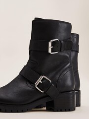 Phase Eight Black Alaska Leather Biker Boots - Image 4 of 7