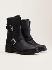 Phase Eight Black Alaska Leather Biker Boots - Image 6 of 7