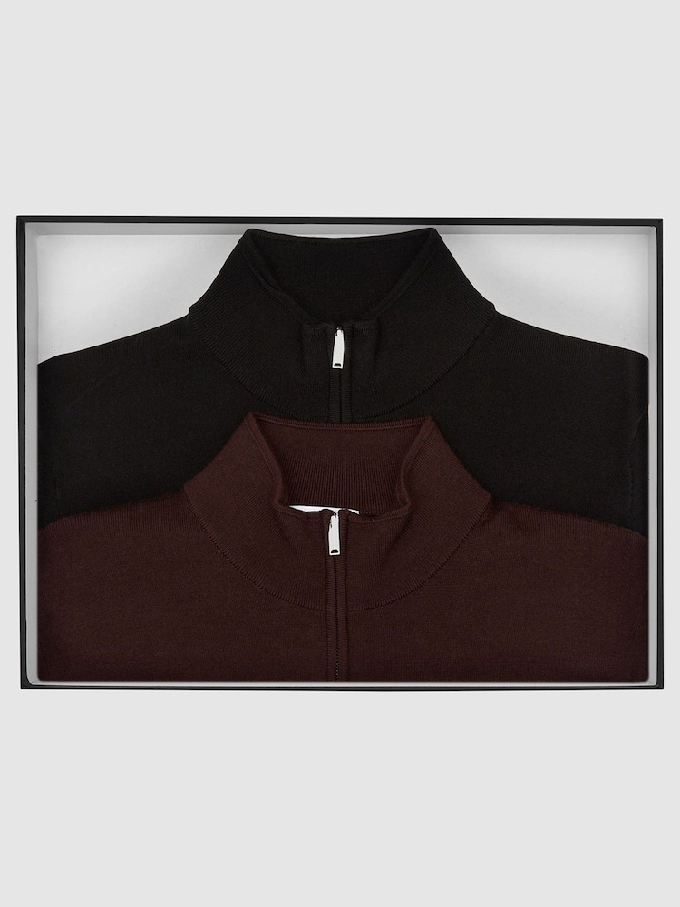 Reiss Black Blackhall Merino Wool Zip Neck Jumpers 2 Pack - Image 1 of 6