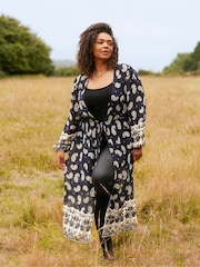 Live Unlimited Black Curve Placement Print Longline Kimono With Drawstring Waist - Image 1 of 6