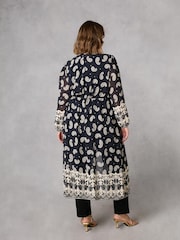Live Unlimited Black Curve Placement Print Longline Kimono With Drawstring Waist - Image 2 of 6