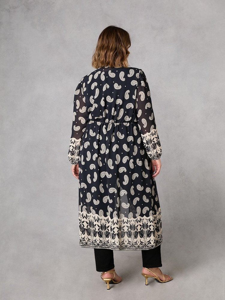 Live Unlimited Black Curve Placement Print Longline Kimono With Drawstring Waist - Image 2 of 6