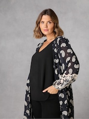 Live Unlimited Black Curve Placement Print Longline Kimono With Drawstring Waist - Image 4 of 6