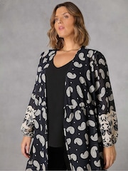 Live Unlimited Black Curve Placement Print Longline Kimono With Drawstring Waist - Image 5 of 6